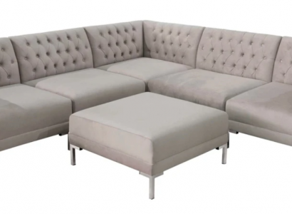 Ecksofa Chesterfield Hocker 2tlg. Set Textil Stoff Couchen Sofas Eckgarnitur Neu